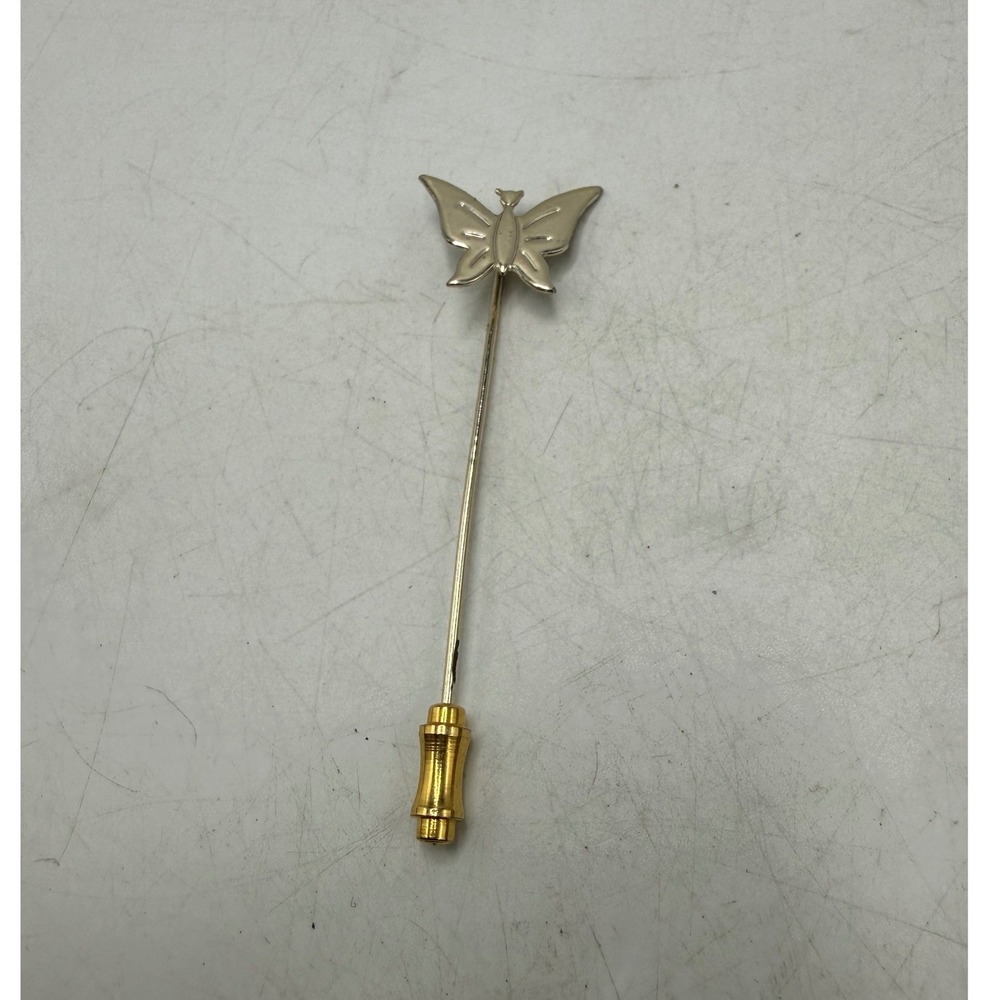 Vintage Butterfly Stick Pin Silver Tone Mixed Metal Lapel Scarf Hat Pin
